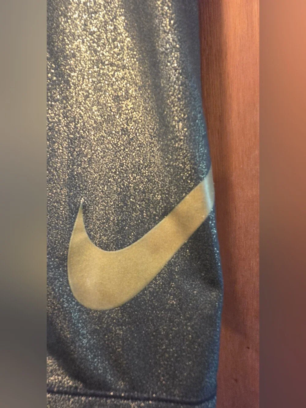 Nike Dri-Fit Leggings Black Gold Glitter Mid Rise Gel Swoosh Capri SzM